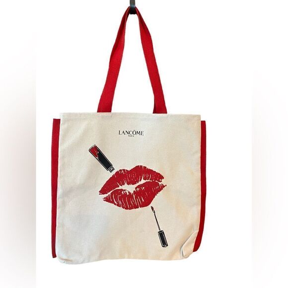 Lancôme Paris Red Lipstick Lips Graphic Canvas Glamorous Tote Bag - Picture 1 of 8